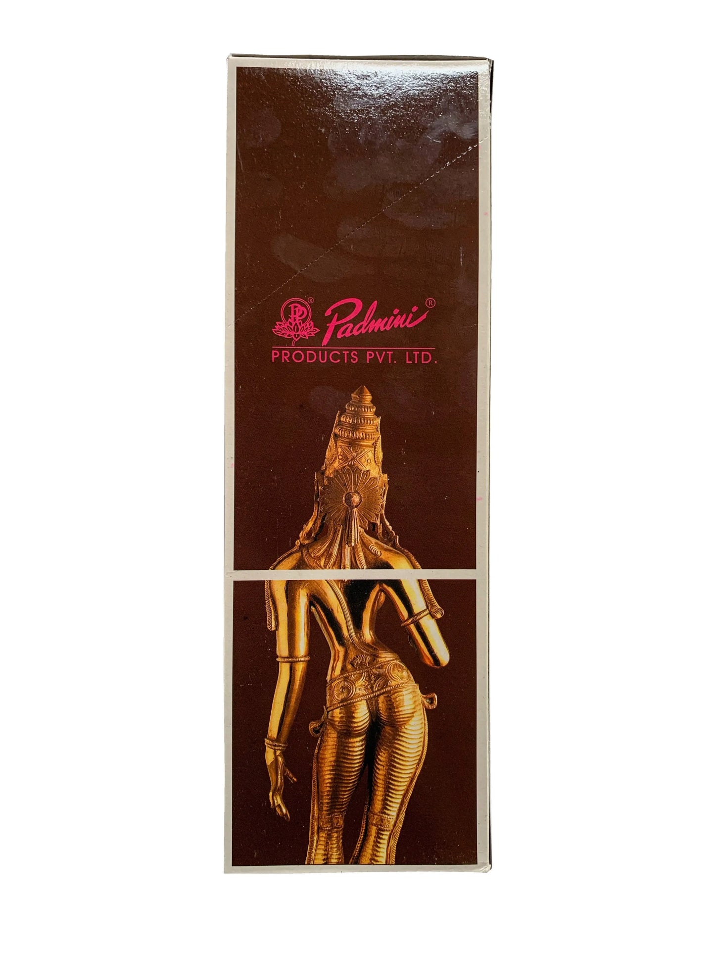 Gold Padmini statue with intricate detailing on brown Artschatz incense packaging. - Gold Statue ~ Padmini Incense Sticks