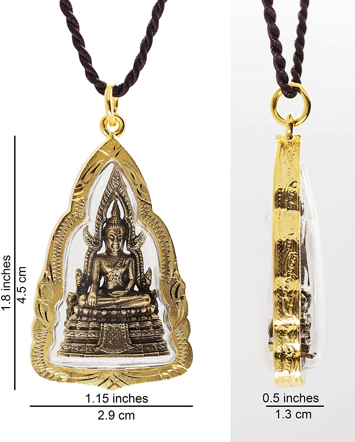 Artschatz - Phra Phuttha Chinnarat Buddha Bhumisparsha mudra Earth-Touching Golden Thai Amulet Pendant