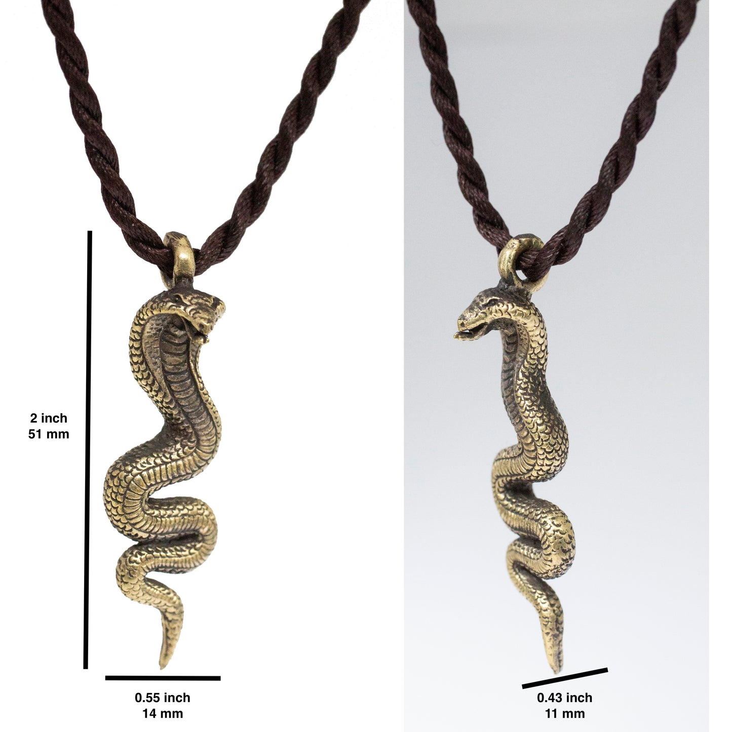 Snake Serpant Naga Pendant Brass Necklace