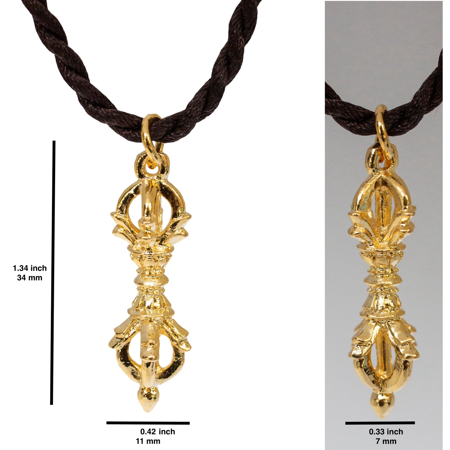 Dorje Vajra *Small* Golden Brass Pendant Necklace
