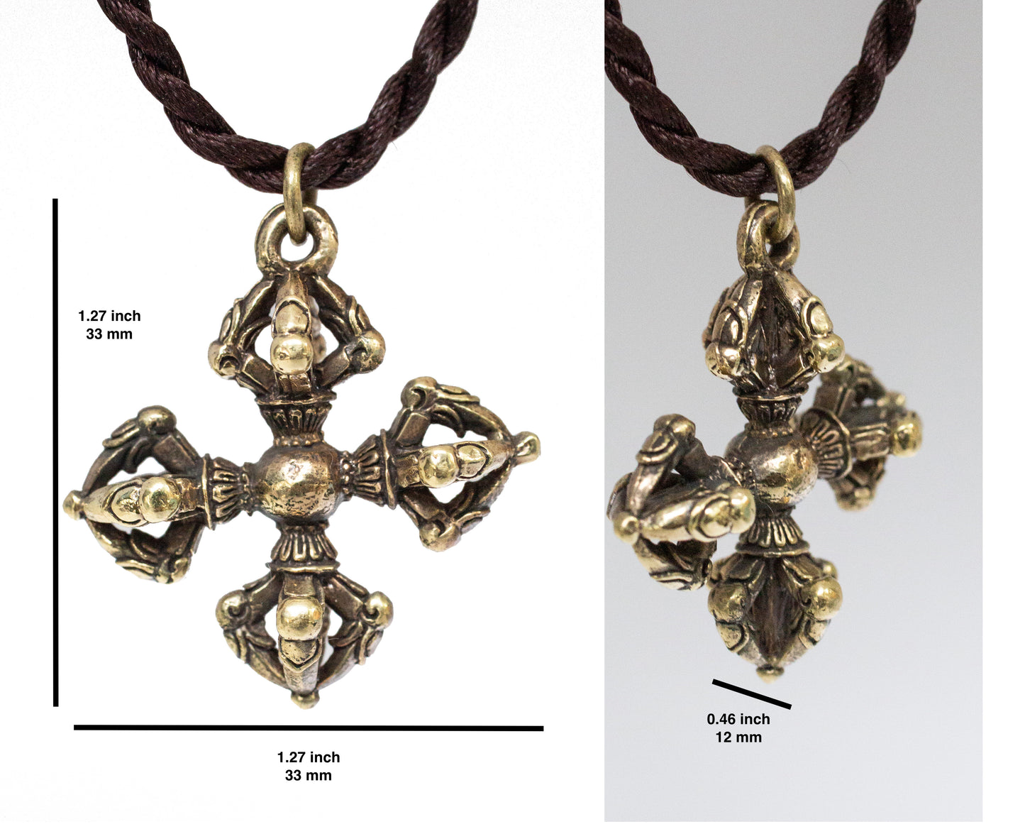 Double Dorje Vajra *Small* Brass Pendant Necklace