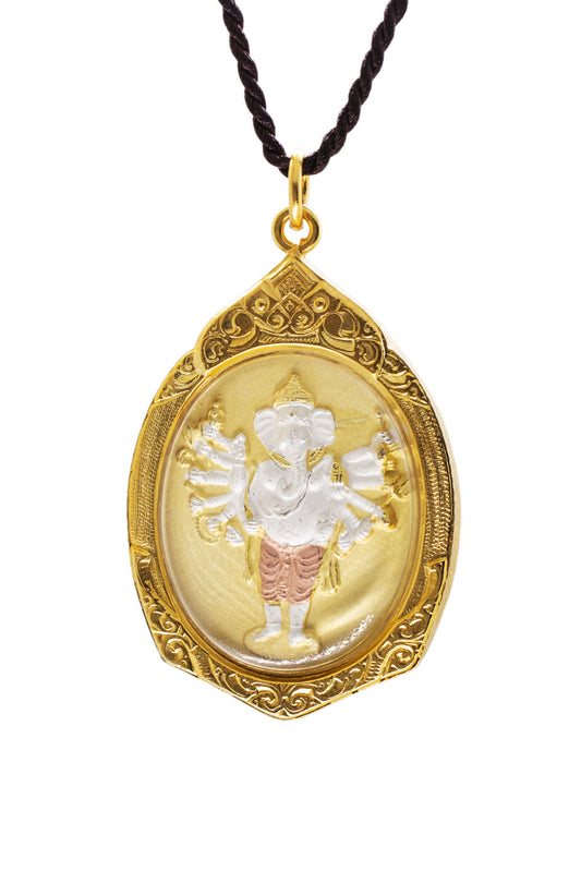 Artschatz - Vira Ganapati Ganesh – hand painted Amulet Hindu Pendant – Sixteen-Armed Ganesha