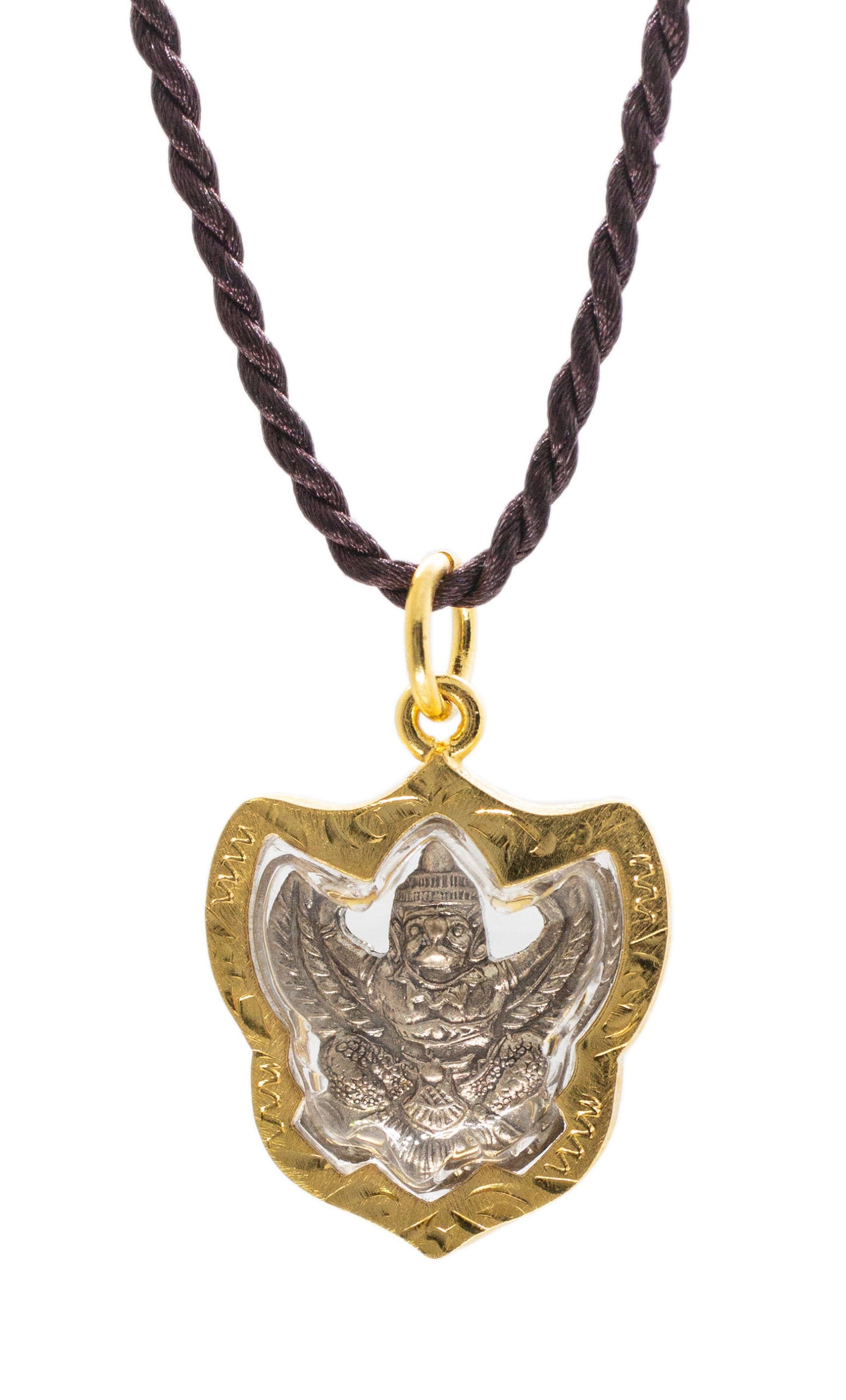 Artschatz - Golden Amulet Garuda. Khagesvara, Vahana of Vishnu, Suparna, Thai Buddha Pendant