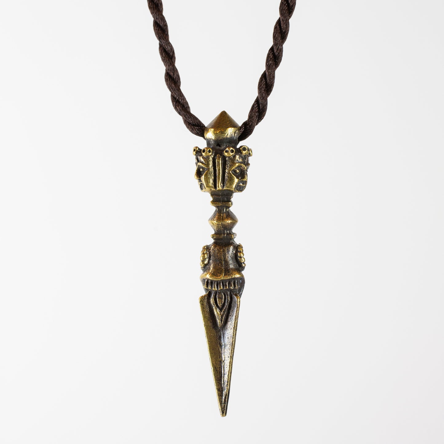 Kila Phurba Dagger with Three Buddha Heads *Large* Brass Pendant Necklace