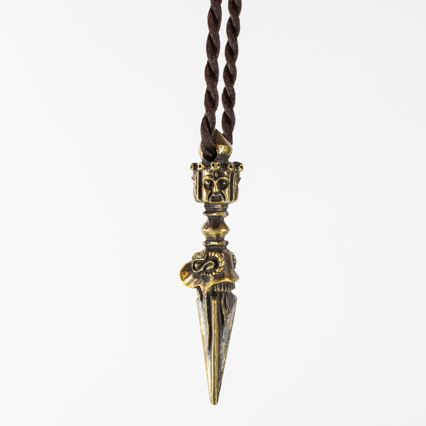 Kila Phurba Dagger with Three Buddha Heads *Large* Brass Pendant Necklace