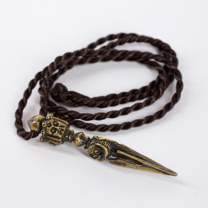 Kila Phurba Dagger with Three Buddha Heads *Large* Brass Pendant Necklace