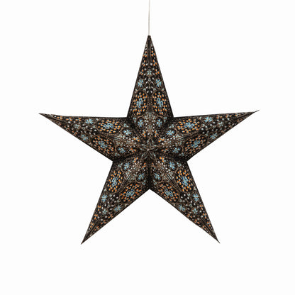 Artschatz 15" black and turquoise cathedral paper star with five pointed design. - Cathedral 5 Pointer 15" Black/Turquoise