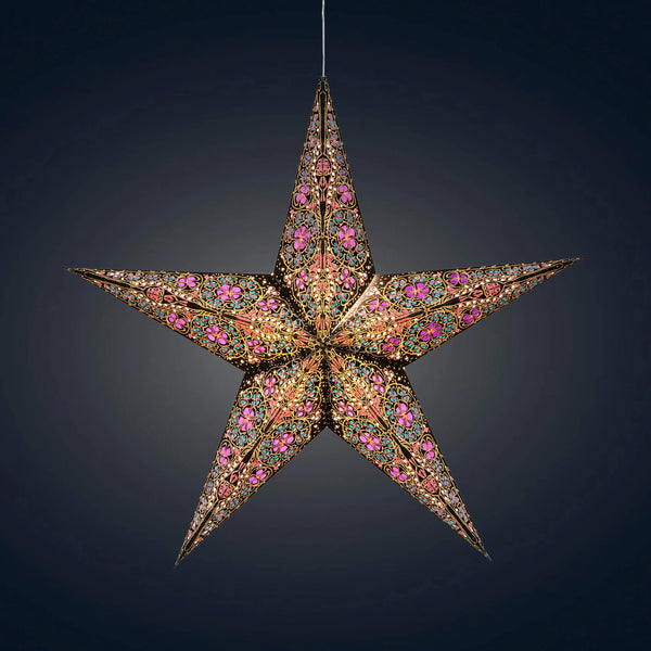 Cathedral turquoise violet 5-point paper star light
