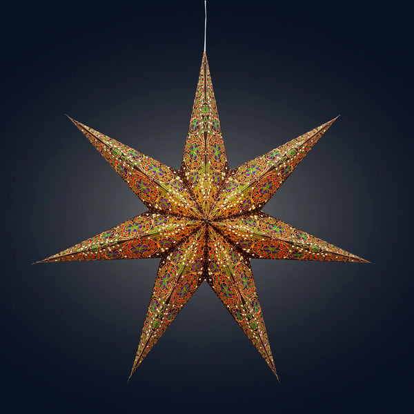 Cathedral brown green 7-point paper star light