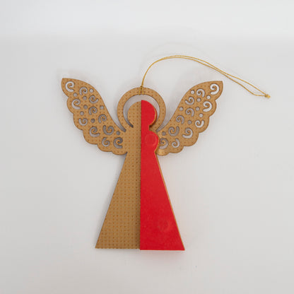 Engill - Red - Honeycomb Paper Angel Christmas Ornament with Gold Glitter Wings, 5"