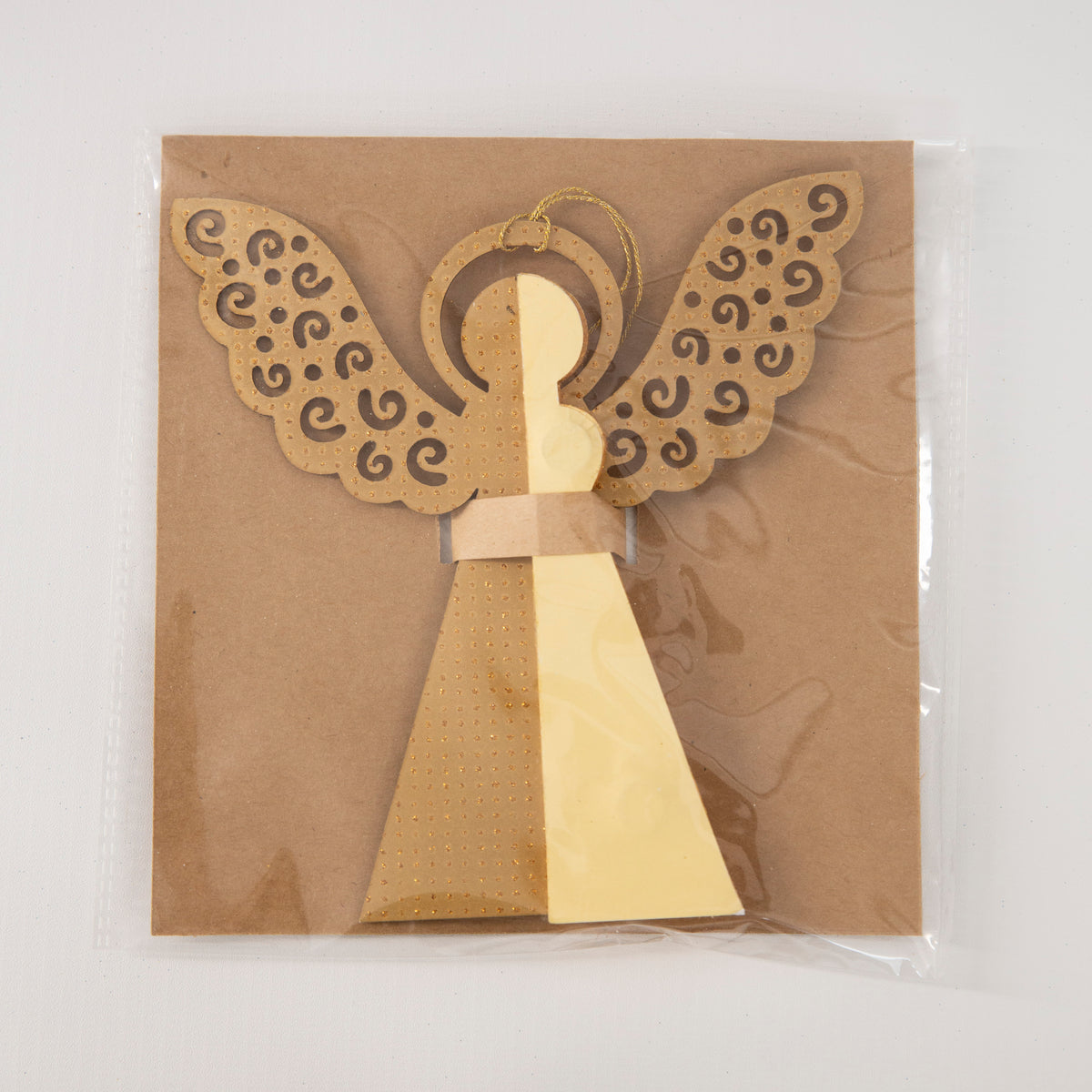 Engill - Cream - Honeycomb Paper Angel Christmas Ornament with Gold Glitter Wings, 5"