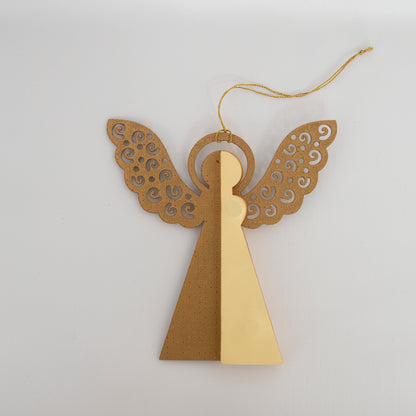 Engill - Cream - Honeycomb Paper Angel Christmas Ornament with Gold Glitter Wings, 5"