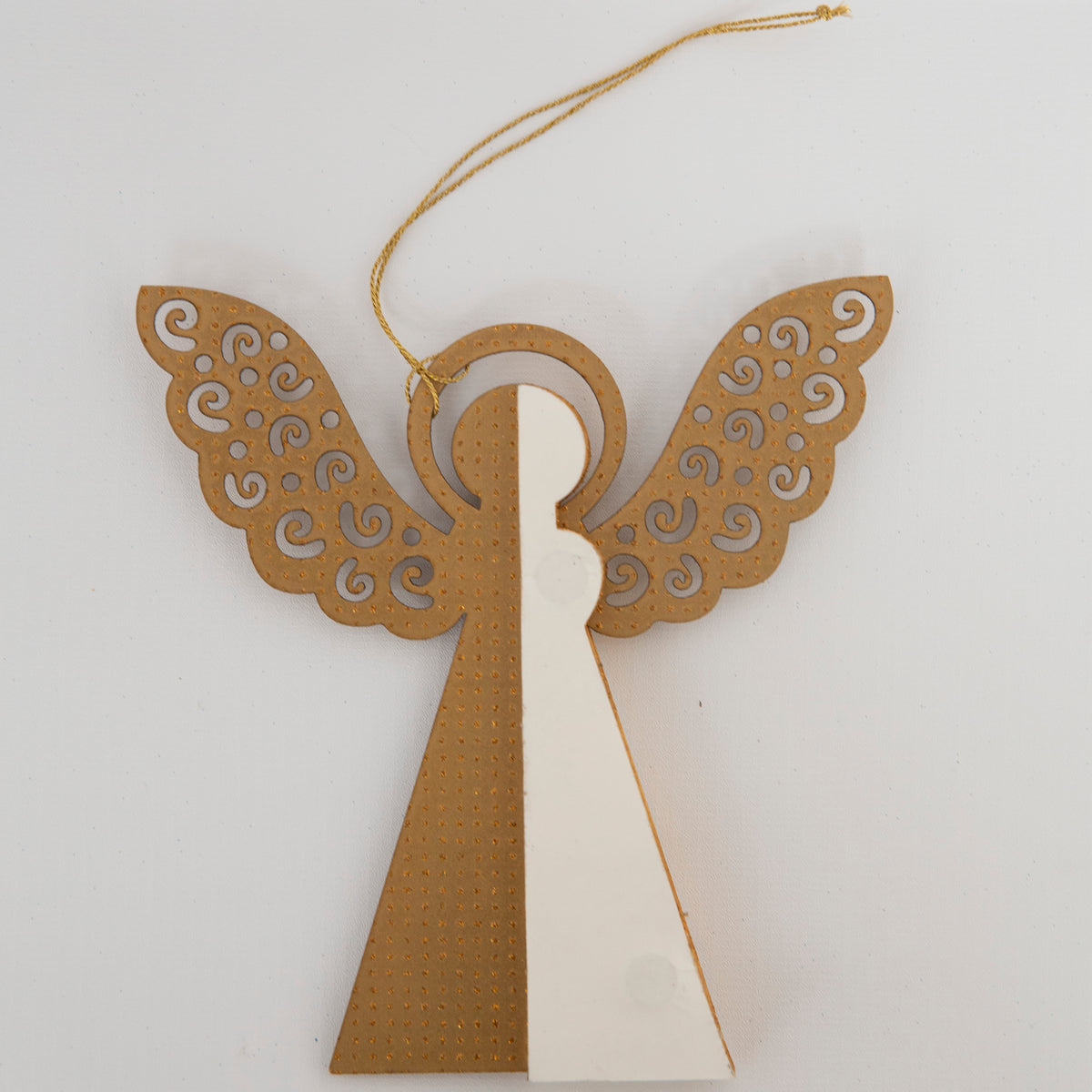 Engill - White - Honeycomb Paper Angel Christmas Ornament with Gold Glitter Wings, 5"