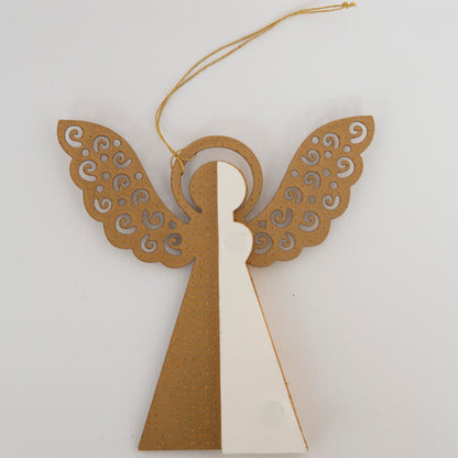 Engill - White - Honeycomb Paper Angel Christmas Ornament with Gold Glitter Wings, 5"
