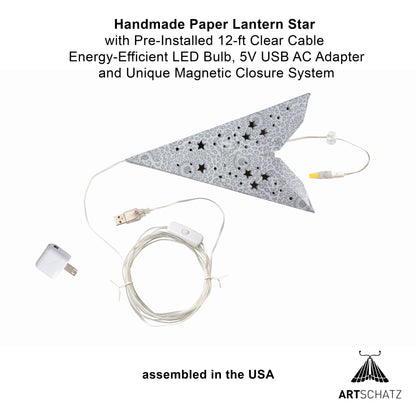 Hrím Star 9 Point 16" Cool White w/ Silver Glitter