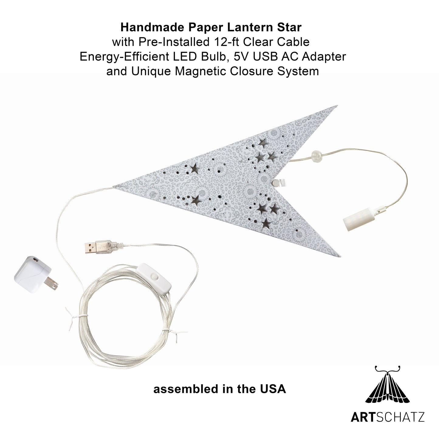 Hrm Star 9 Point 25" Cool White w/ Glitter