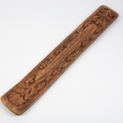 Carved Brown Wooden Flower Design Incense Holder