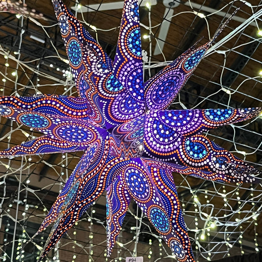 Kaleidoscope Moravian Star 24" purple w orange / white / blue and blue / turquoise tissue