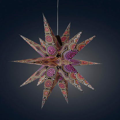 Kaleidoscope Moravian Star 24" black with yellow / orange and orange / red / purple tissue