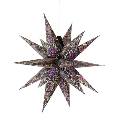 Kaleidoscope Moravian Star 24" black with yellow / orange and orange / red / purple tissue
