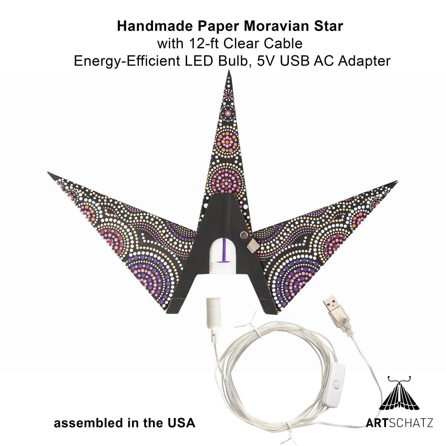 Kaleidoscope Moravian Star 24" blue with green / white and purple / red tissue