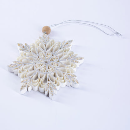 Quilling Snowflake "Frostine" silver glitter - 5 inch Ø | Christmas / Winter