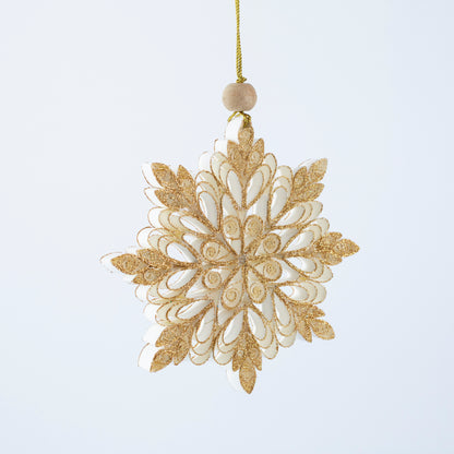 Quilling Snowflake  "Frostine" gold glitter - 5 inch Ø | Christmas / Winter