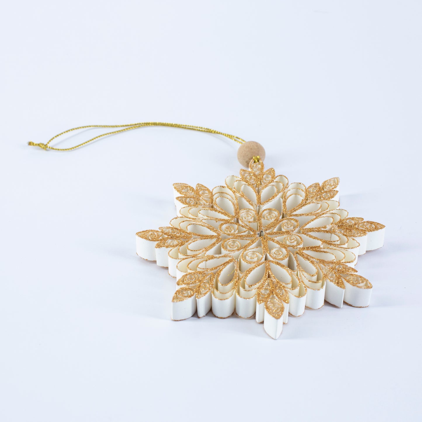 Quilling Snowflake  "Frostine" gold glitter - 5 inch Ø | Christmas / Winter