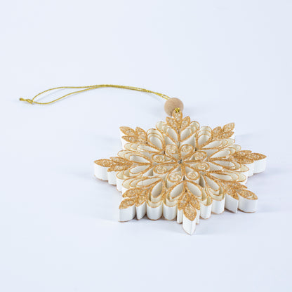 Quilling Snowflake  "Frostine" gold glitter - 5 inch Ø | Christmas / Winter