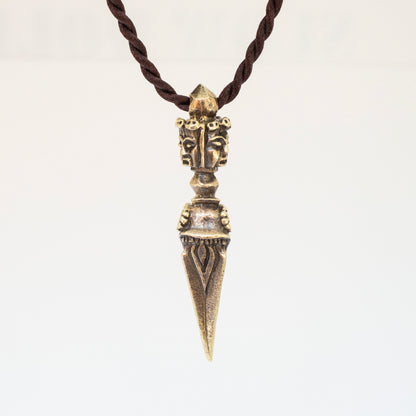 Kila Phurba Dagger with Three Buddha Heads Brass Pendant Necklace