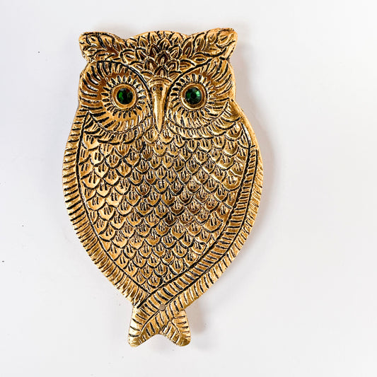 Owl Incense Holder - Gold with Green Eyes