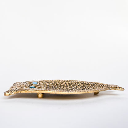 Owl Incense Holder - Gold with Turquoise Eyes