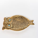Owl Incense Holder - Gold with Turquoise Eyes